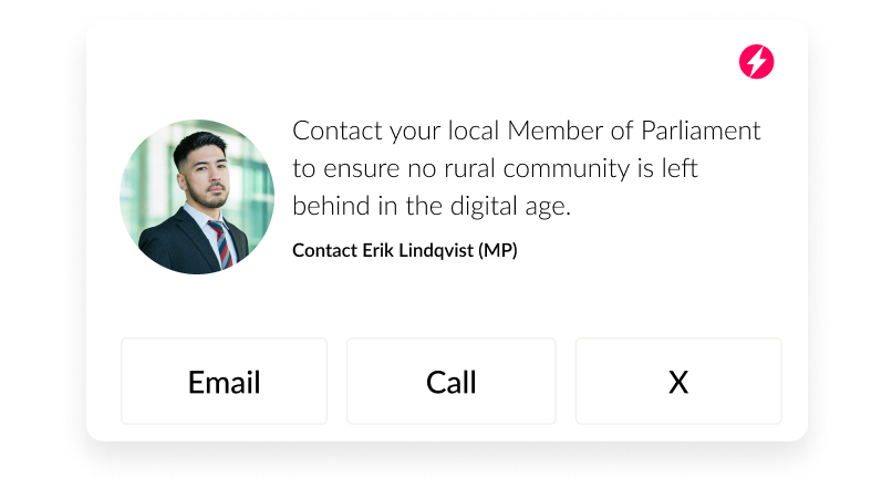 User interface for ActionButton advocacy tool showing a 